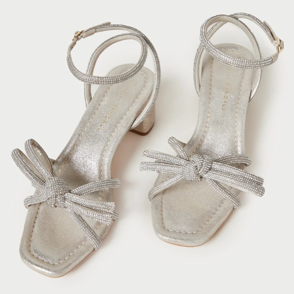 NWB Mikel Leather Bow Mid-Heel Sandals